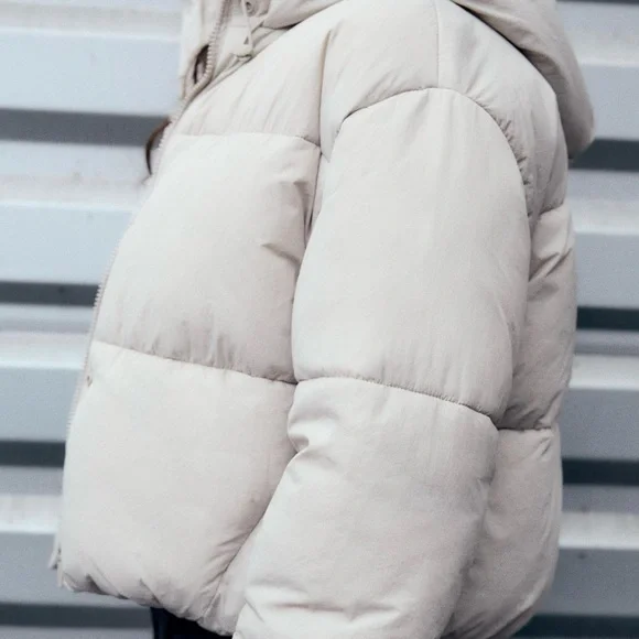 ZARA WATER-REPELLENT PUFFER ANORAK - Ecru Winter Jacket - Picture 5 of 10